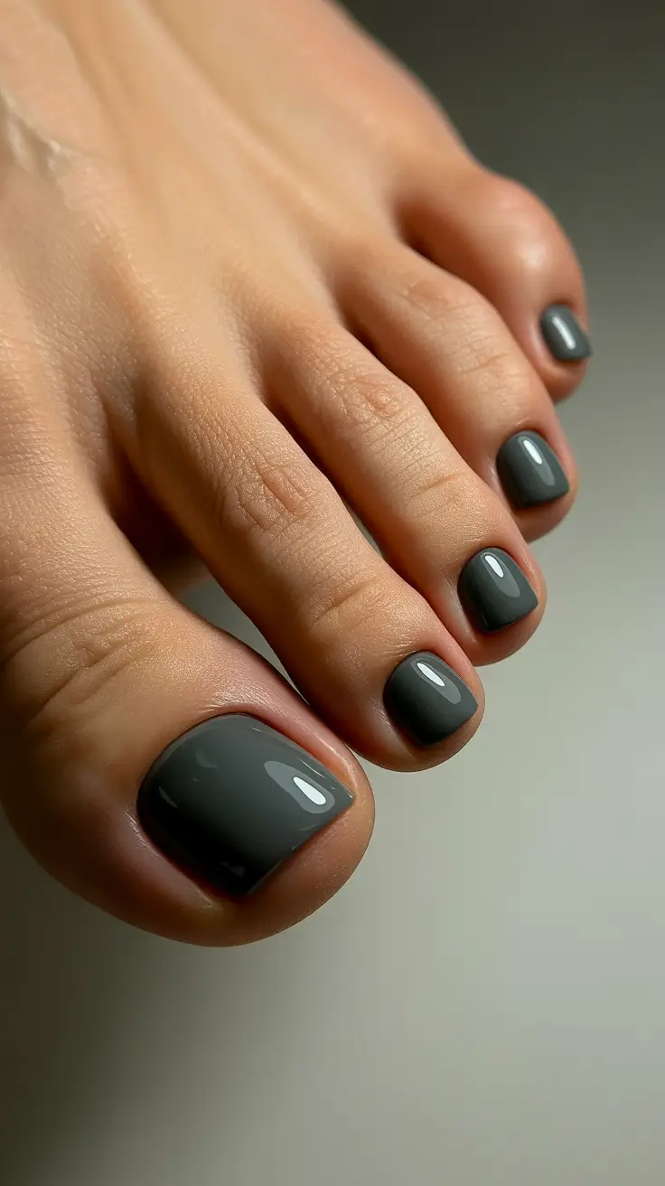 toe nail polish colors 2026 - Smoky Charcoal Minimal Pedicure