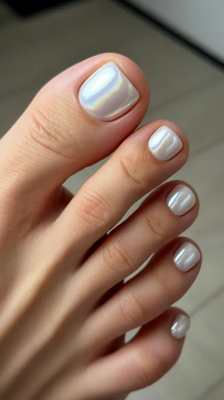 toe nail polish colors 2026 Glazed Pearl White Pedicure