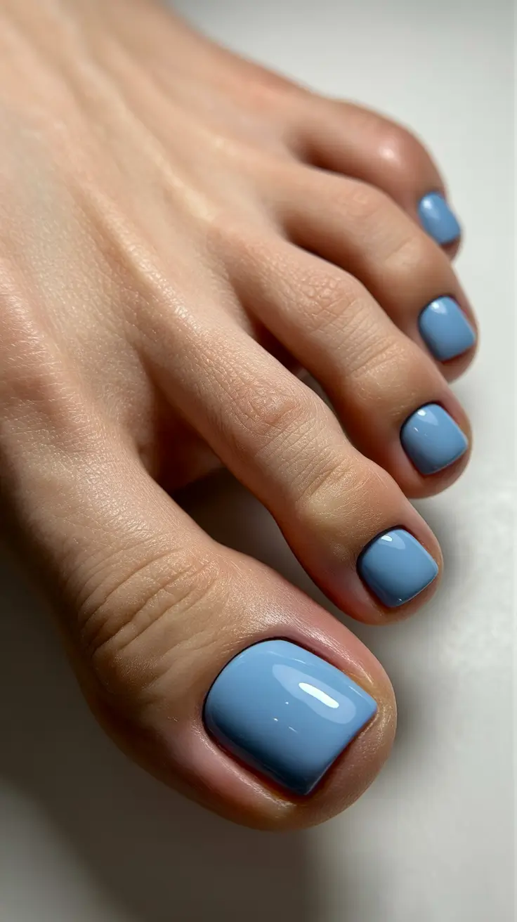 toe nail polish colors 2026 Fog Blue Beach Pedicure