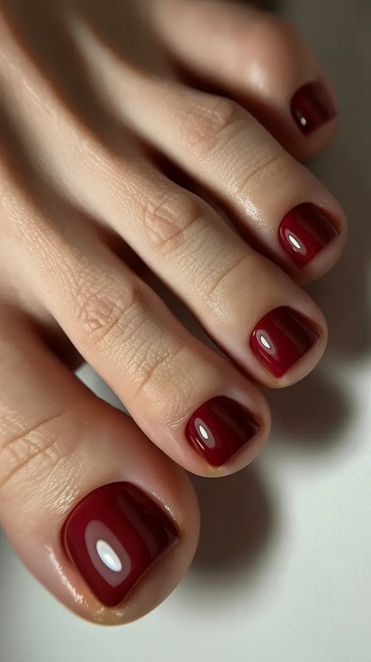toe nail polish colors 2026 Glossy Cherry Wine Red Pedicure