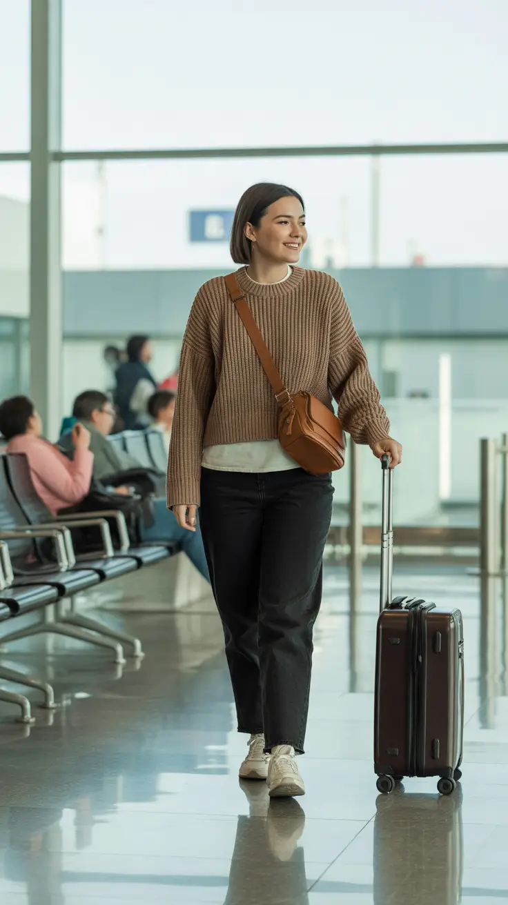 Travel outfit ideas 2026 Warm Neutral Layers With A Minimal City Finish