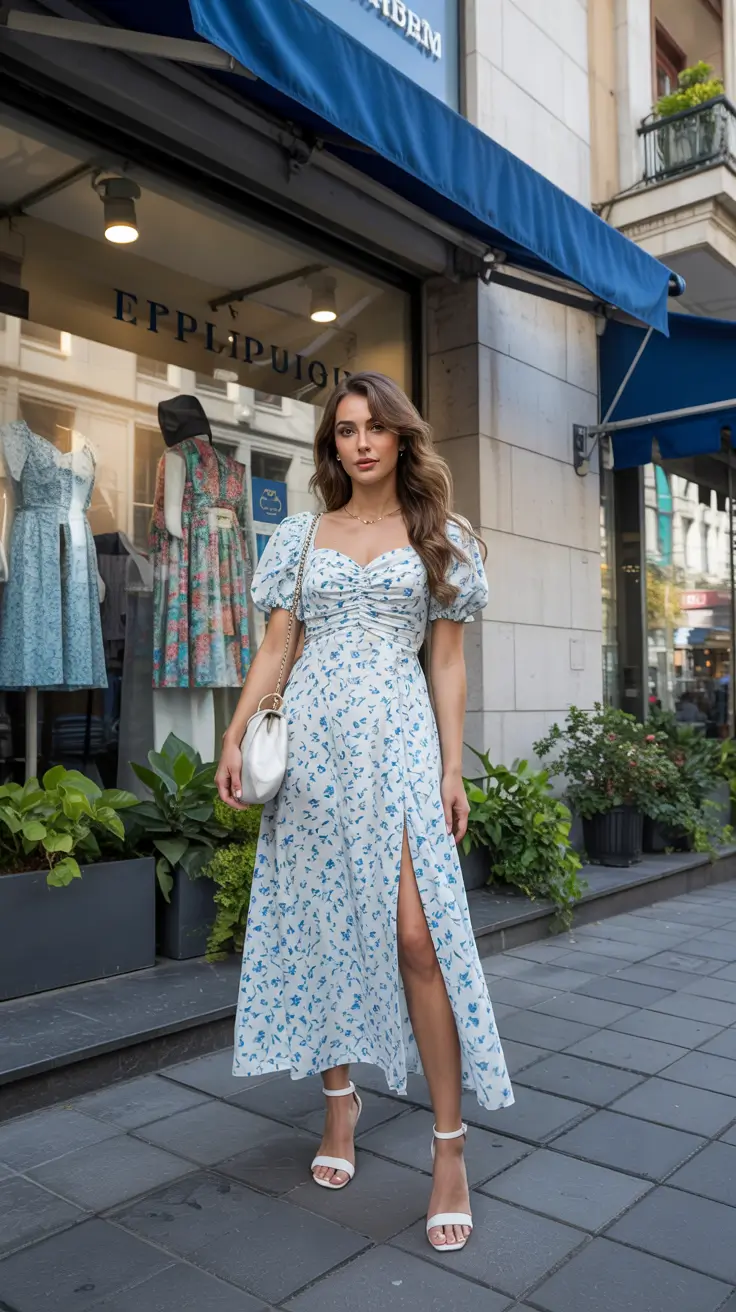Stylish vacation outfits 2026 - Blue Floral Corset Dress For Boutique Evenings