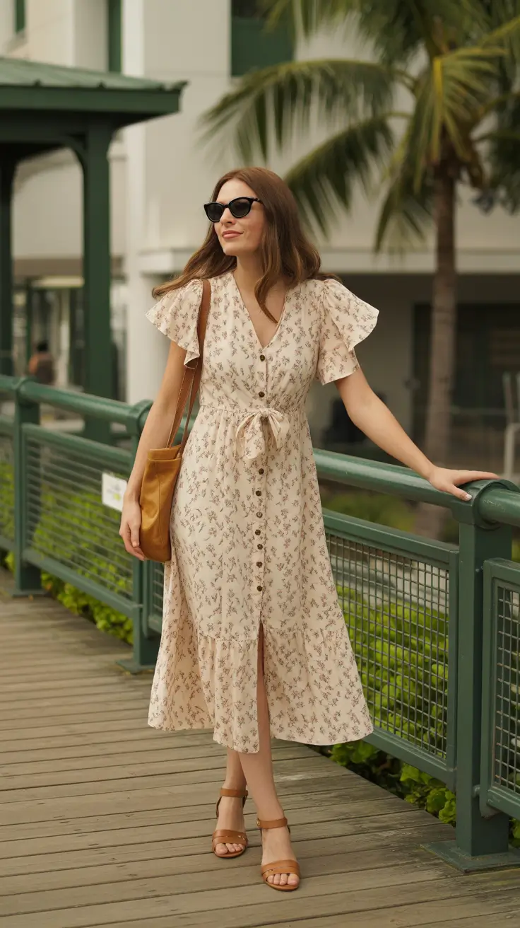 Stylish vacation outfits 2026 - Flutter Sleeve Floral Dress For Resort Strolls