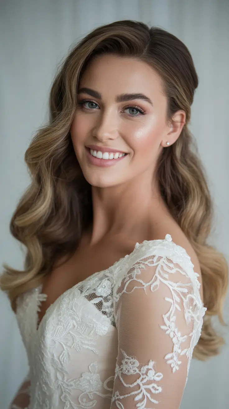 Wedding hair ideas 2026 Side Swept Glam Waves With Polished Volume