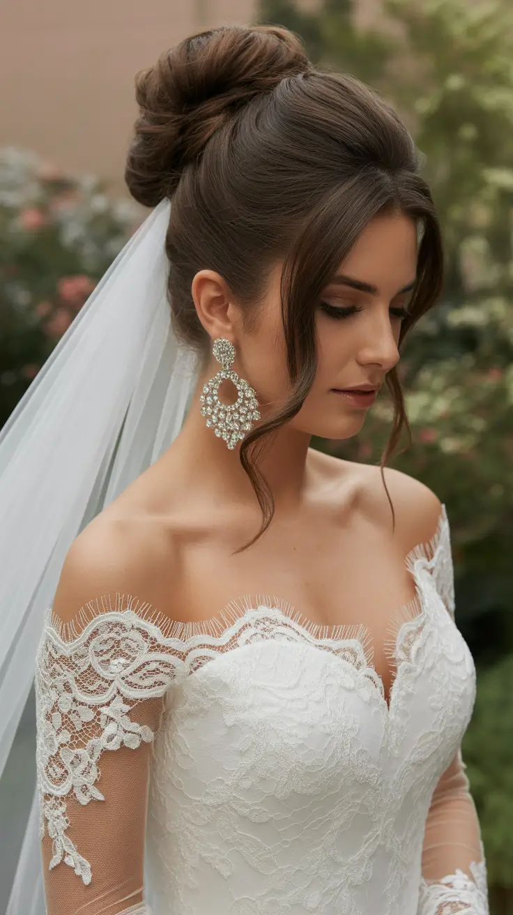 Wedding hair ideas 2026 Classic High Bridal Bun With A Veil Tuck