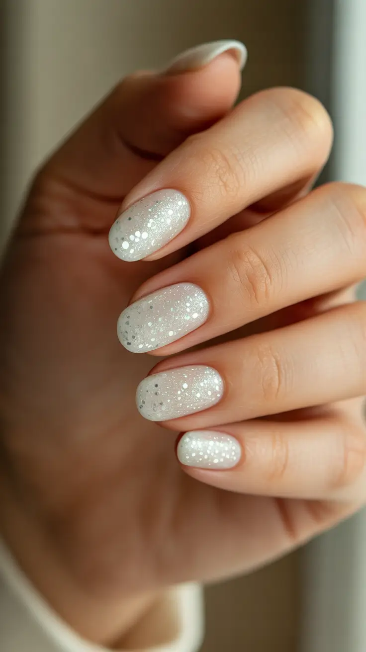 wedding nails for bride - Snowy White Confetti For Short Chic Nails