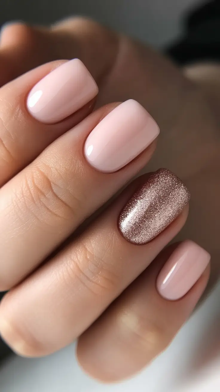 wedding nails for bride Blush Square With Rose Gold Accent Nail
