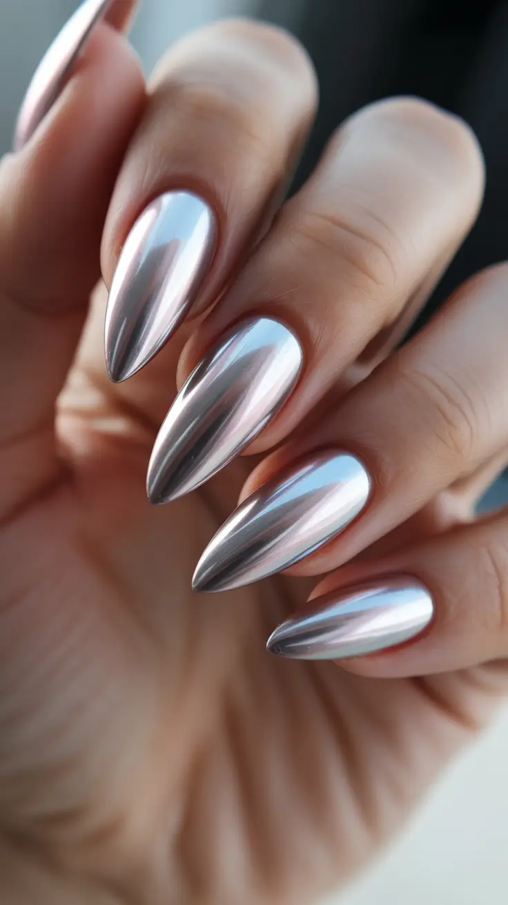 wedding nails for bride Mirror Chrome Almond Statement Nails