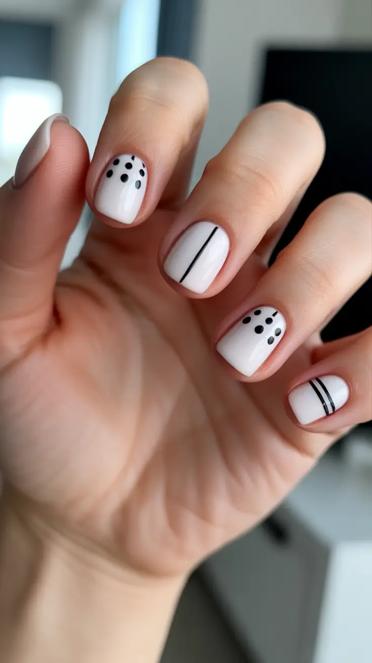 white nails ideas 2026 Minimal Dot And Line Graphic White