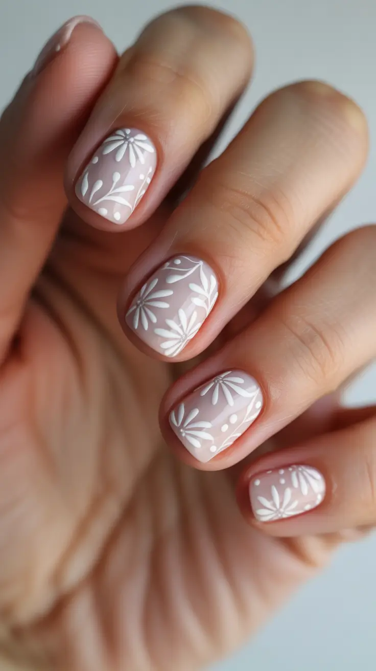 white nails ideas 2026 Milky Daisy Sketch Nails For A Soft Minimal Mood