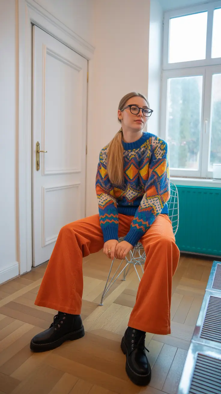 cold spring outfit aesthetic 2026 + Color-Pop Knit And Corduroy For Cozy Cold Mornings