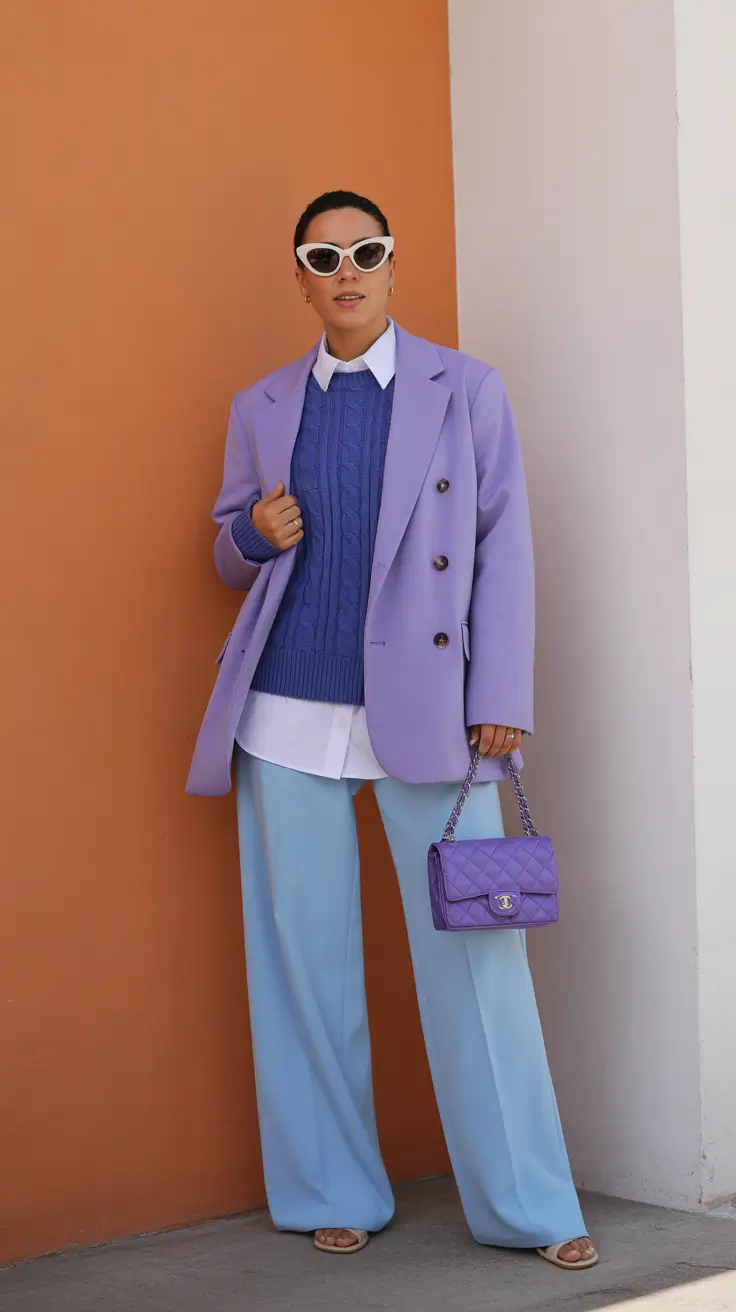 cold spring outfit aesthetic 2026 + Lavender Blazer And Pastel Trousers For Street-Smart Polish