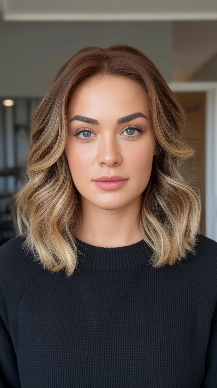 February Haircut Ideas 2026 - Polished Lob With Toasty Blonde Balayage