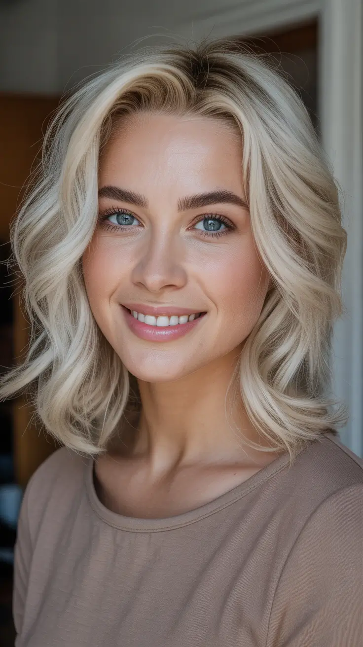 February Haircut Ideas 2026 - Vanilla Cream Lob With Soft Winter Waves