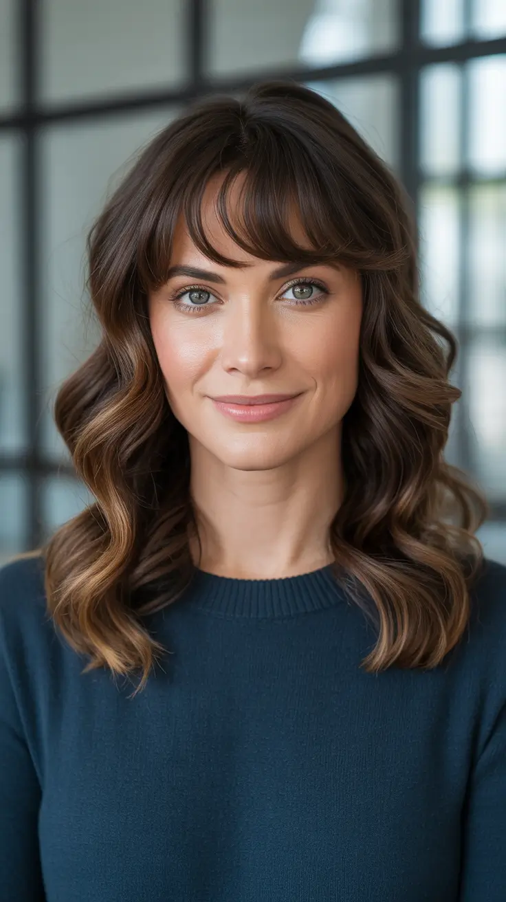 February Haircut Ideas 2026 - Soft Chocolate Lob With Side Swept Fringe