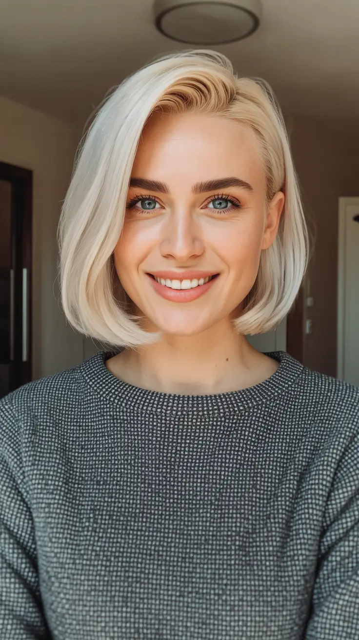 February Haircut Ideas 2026 - Platinum Side Part Micro Bob With Clean Line