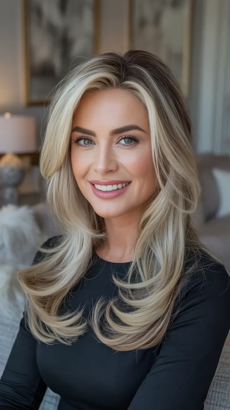 February Haircut Ideas 2026 - Glossy Butterfly Layers With Bright Face Frame