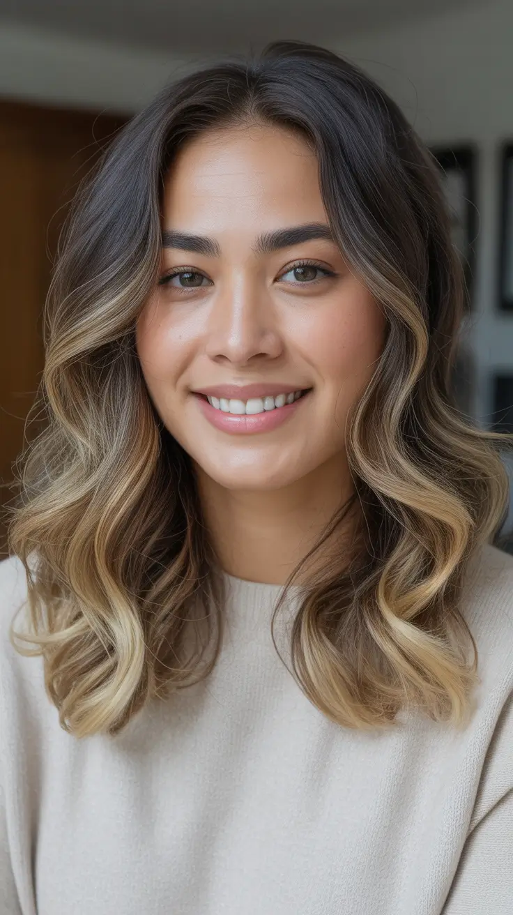 February Haircut Ideas 2026 - Caramel Ribbon Lob With Soft Curl