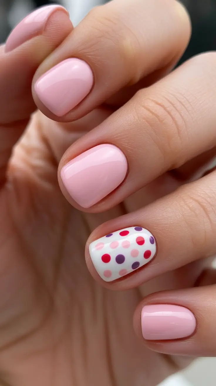 February nails designs 2026 - Baby Pink Minimal Set With A Confetti Dot Accent