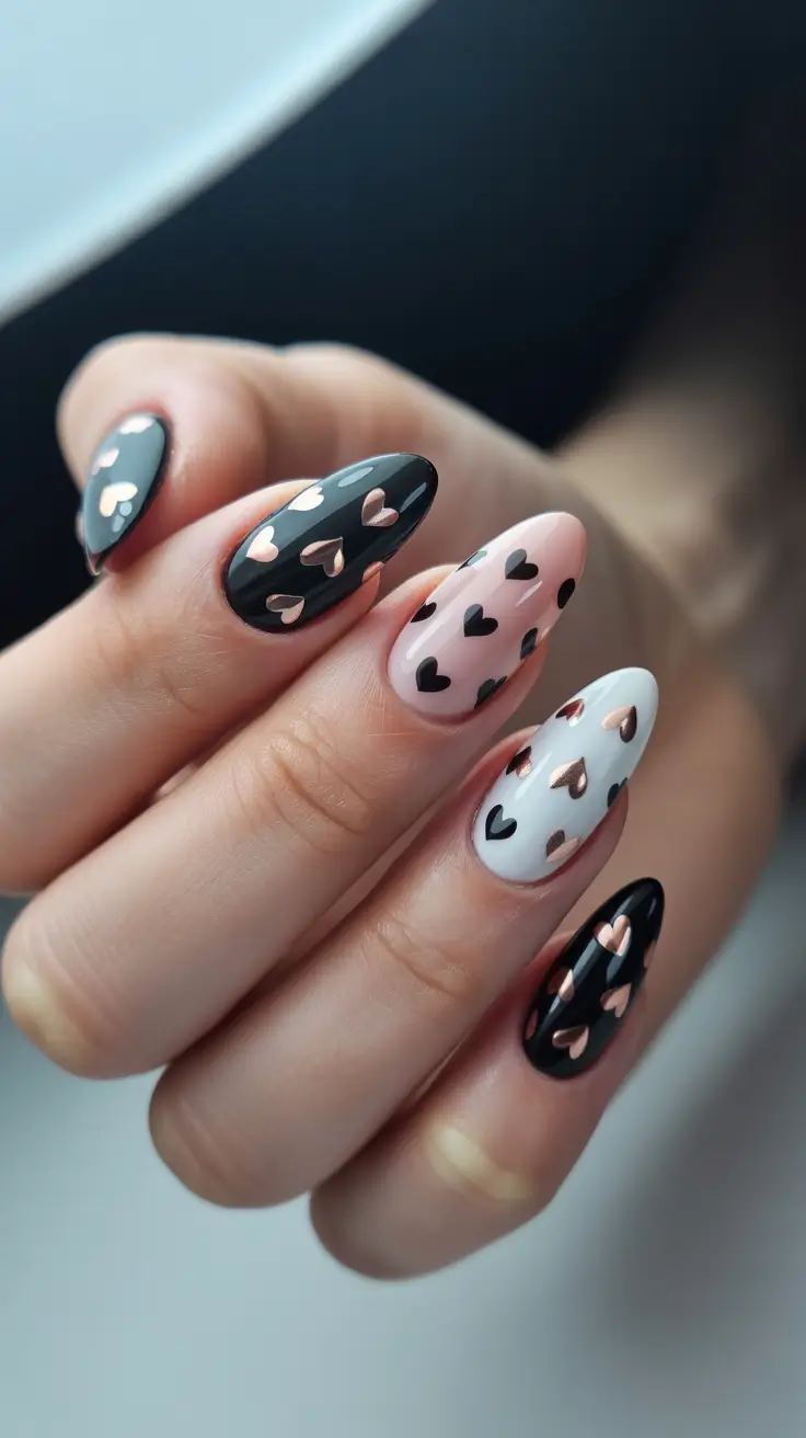 February nails designs 2026 - Moody Heart Mix For A Modern February