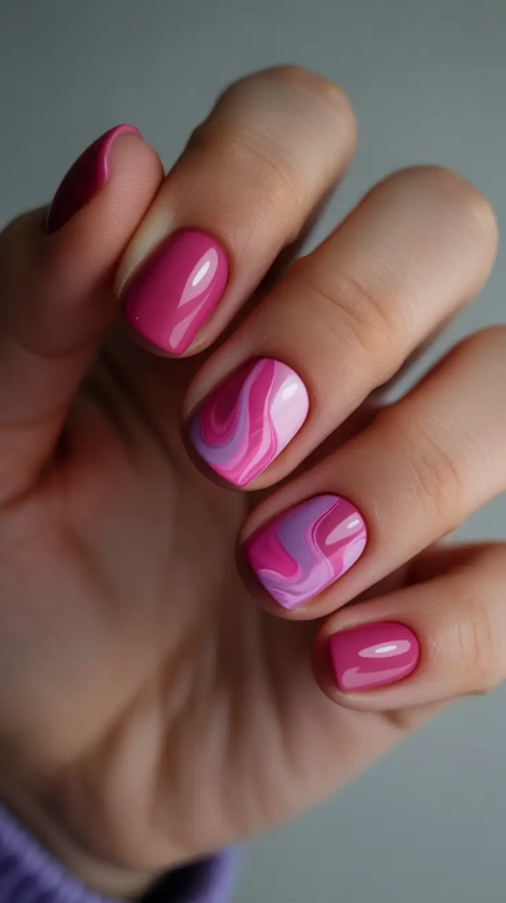 February nails designs 2026 - Pink And Purple Swirl For A Playful February Mood