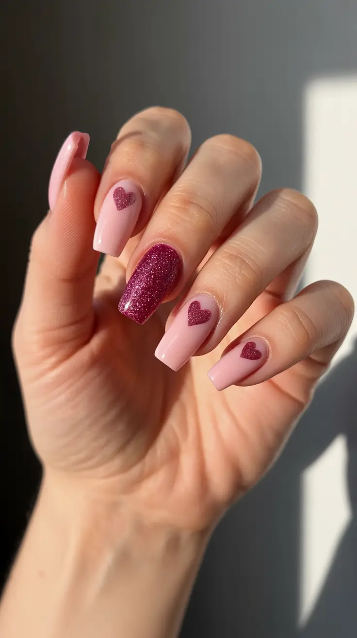 February nails designs 2026 - Soft Pink Square With Tiny Heart Details