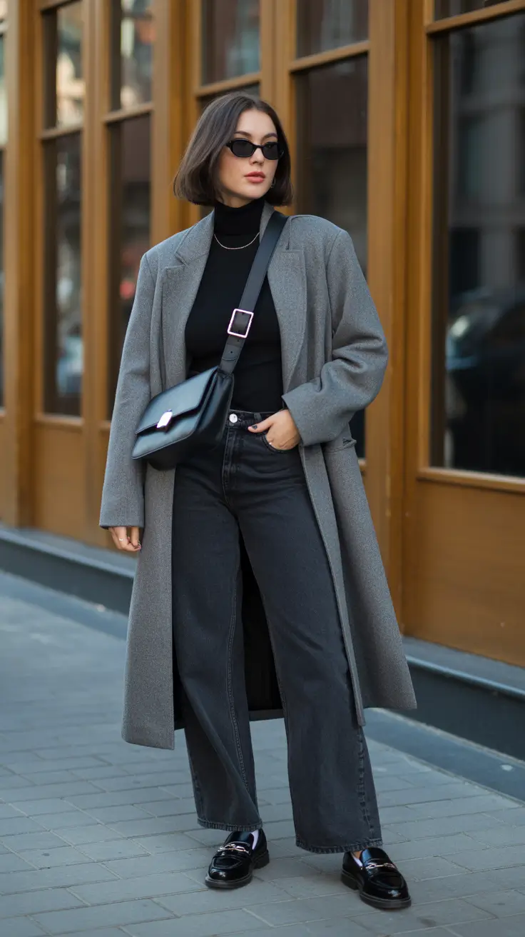 February outfits ideas 2026 - Gray Coat And Crossbody Strap For Everyday Cool