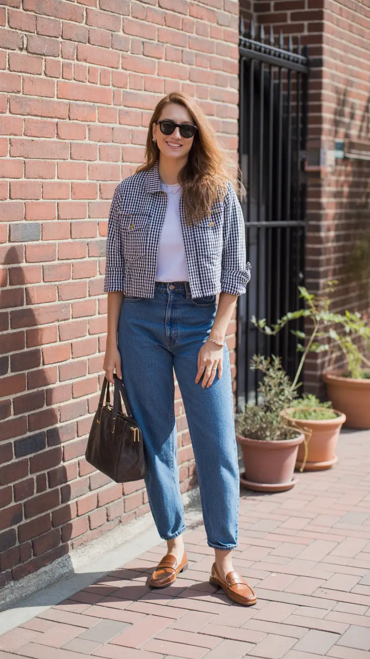 best london spring outfit 2026 - Gingham Layering With Vintage-Feel Denim