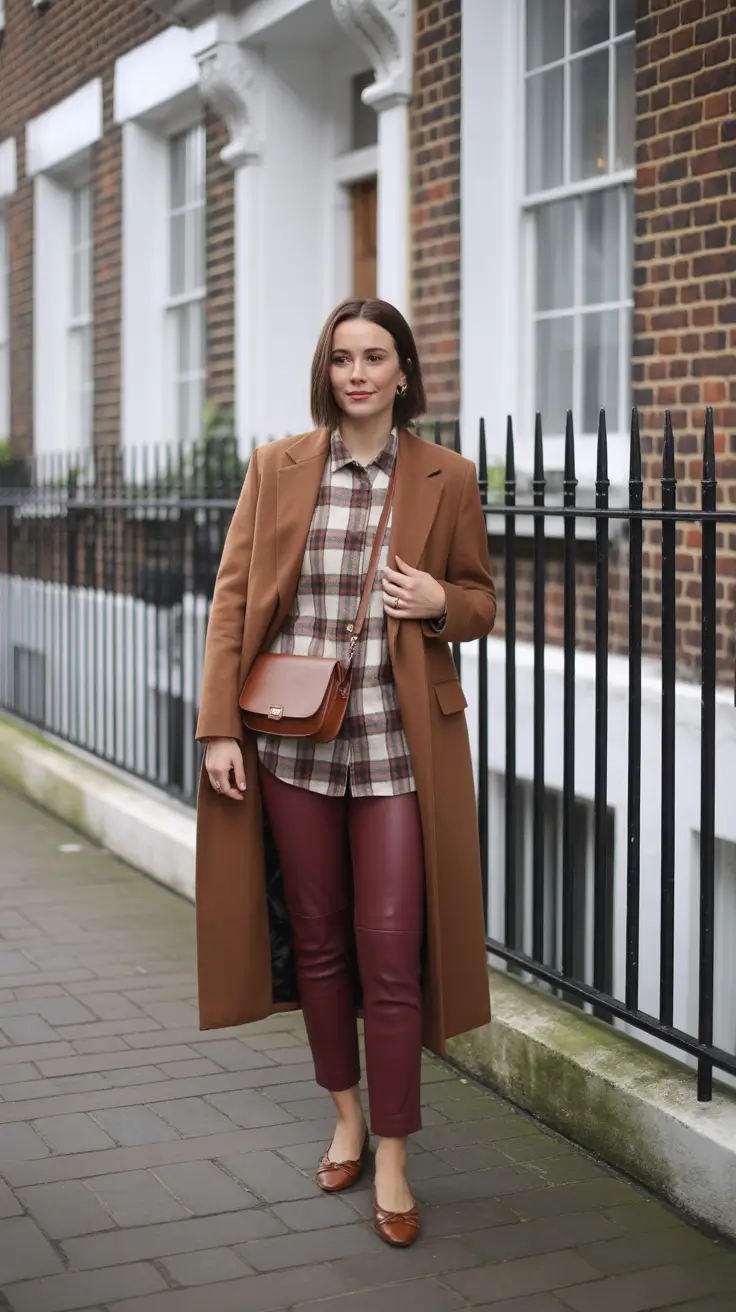 best london spring outfit 2026 - Camel Coat And Burgundy Leather For Smart Street Style