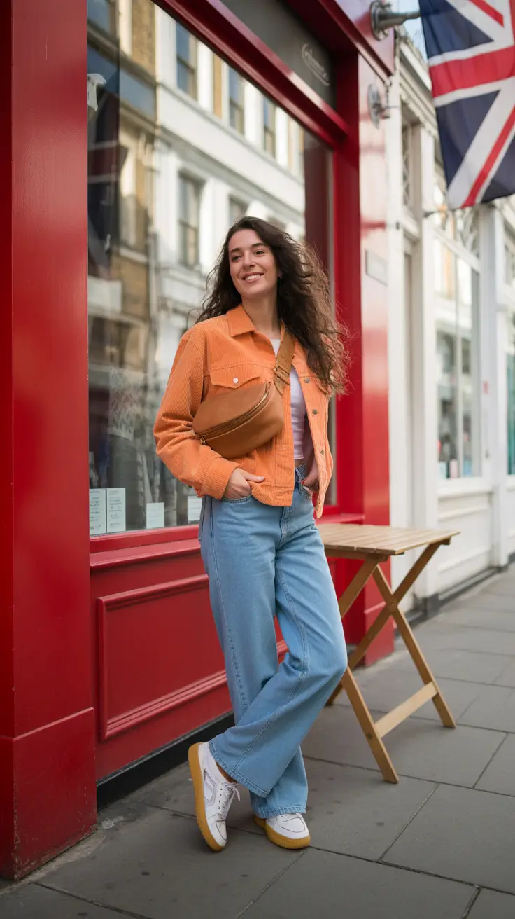 best london spring outfit 2026 - Orange Jacket And Denim For Cheerful Street Style