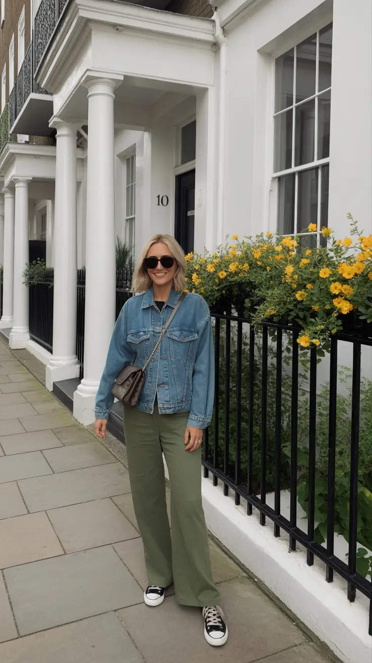 best london spring outfit 2026 - Denim Jacket And Olive Trousers For Easy Neighborhood Wandering