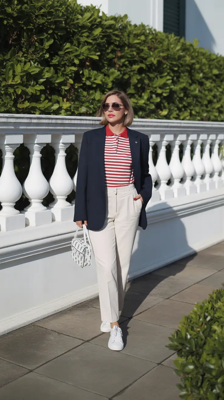 best london spring outfit 2026 - Navy Blazer And Breton Stripes For City Walks