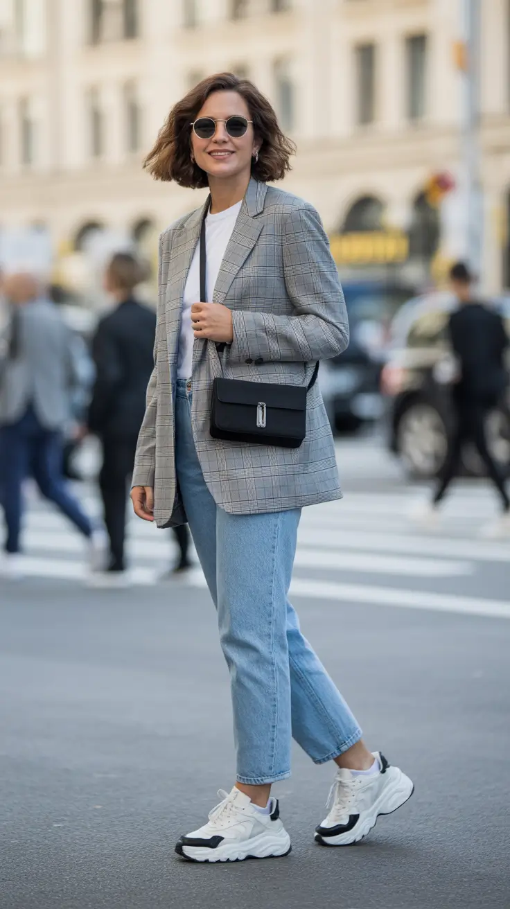 best london spring outfit 2026 - Plaid Blazer And Sneakers For Smart Steps All Day
