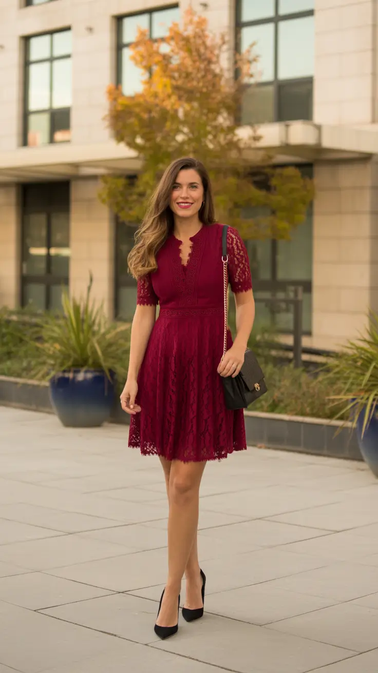 elegant spring birthday outfit 2026 - Burgundy Lace Fit And Flare For The Birthday Spotlight