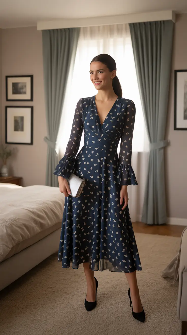 elegant spring birthday outfit 2026 - Navy Wrap Dress For Birthday Dinner