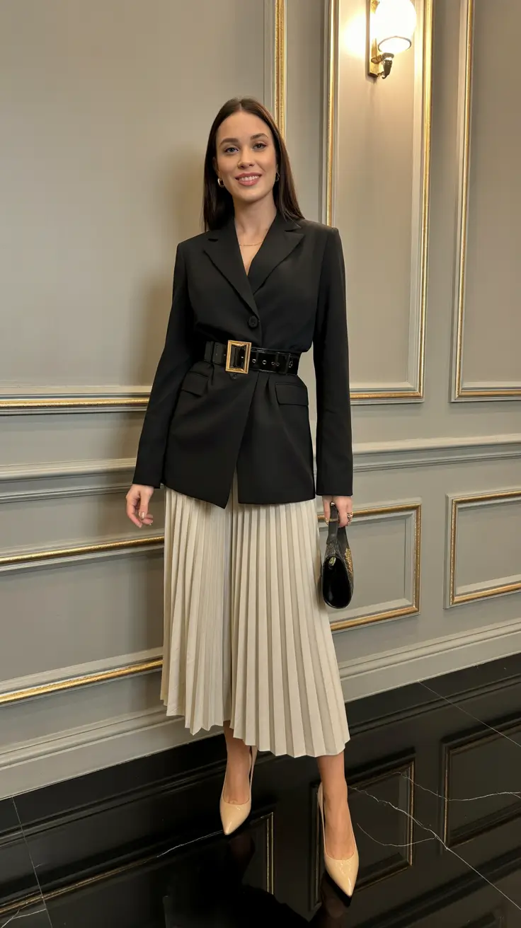 elegant spring birthday outfit 2026 - Power Blazer And Pleated Skirt For Polished Cool