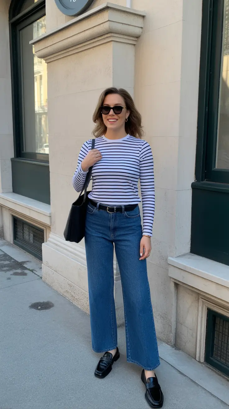 trendy spring capsule wardrobe 2026 - French Stripe And Wide Leg Denim, Easy Spring Walk