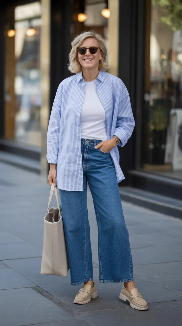 Trendy spring dressing over 50 2026 - The Oversized Shirt Layer That Always Looks Fresh