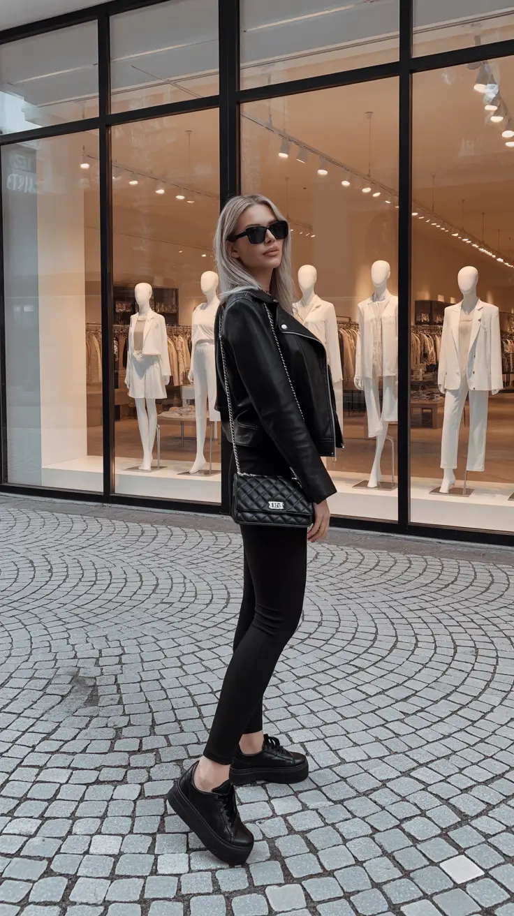 stylish spring fashion trends 2026 All-Black Leather And Leggings For Downtown Spring