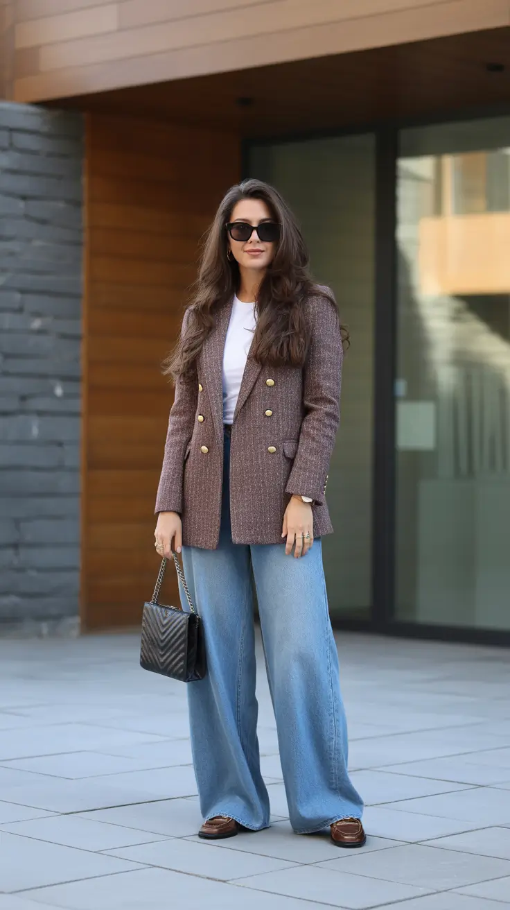 stylish spring fashion trends 2026 Tweed Blazer Energy With Wide-Leg Jeans