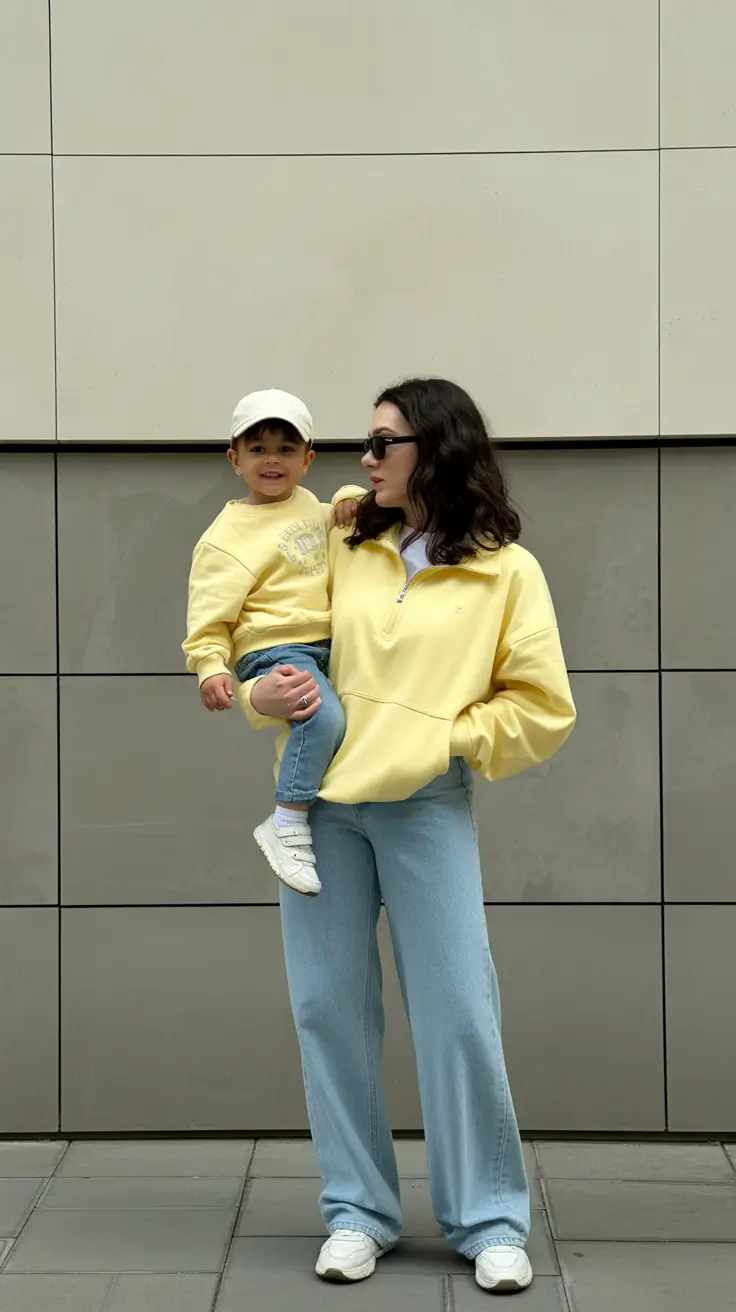 chic spring mom outfits 2026 - Sunny Half Zip And Wide Leg Jeans Energy