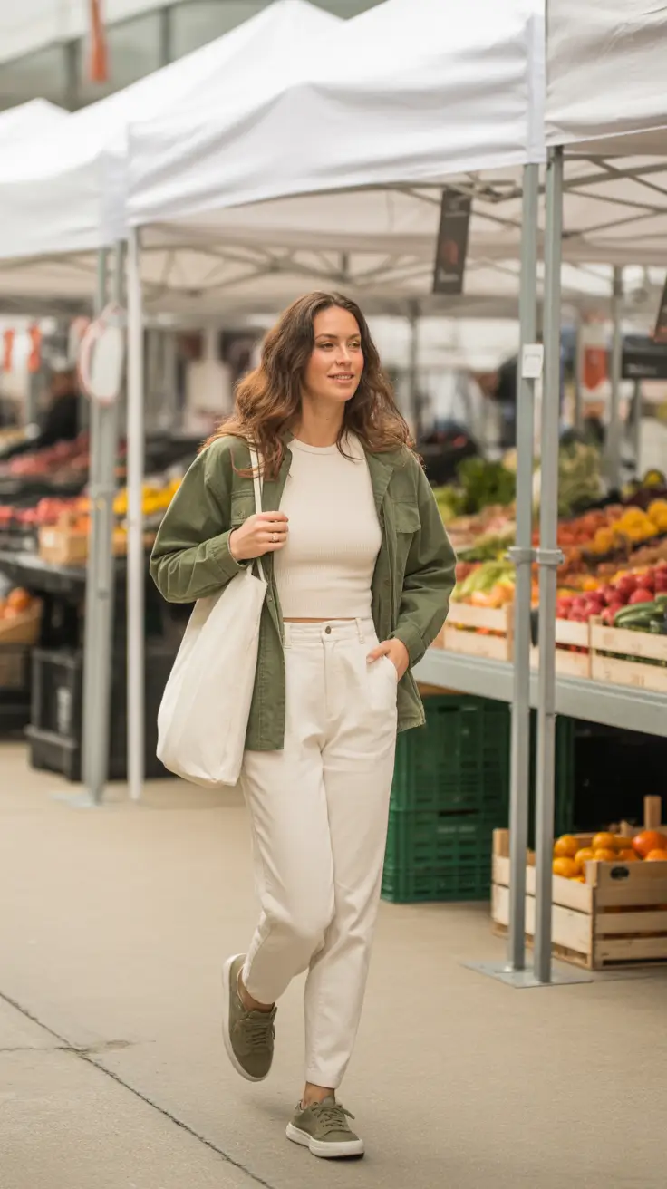chic spring mom outfits 2026 - Market Day Utility Jacket And Cream Denim