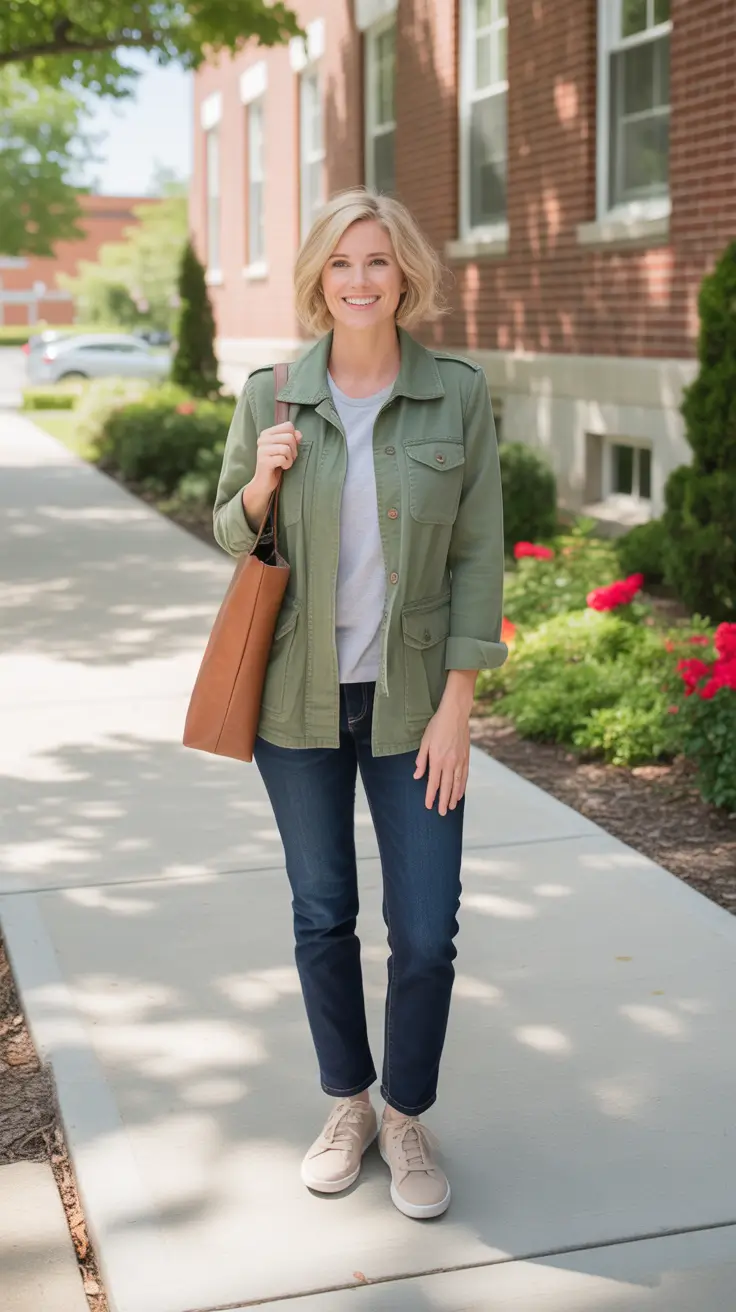 chic spring mom outfits 2026 - Everyday Utility Jacket With Dark Denim Polish