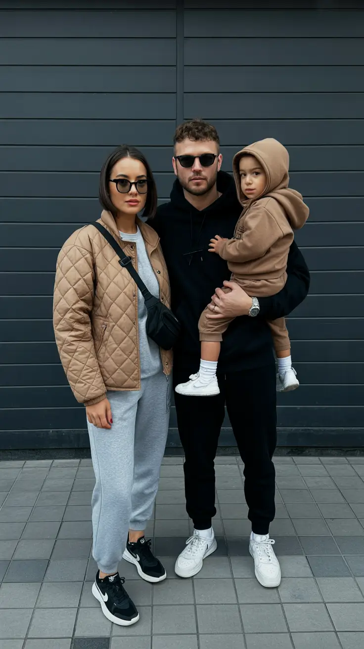 chic spring mom outfits 2026 - Quilted Jacket And Joggers For Cool Spring Mornings