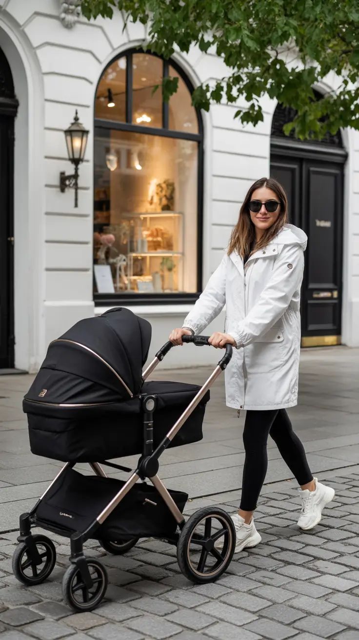 chic spring mom outfits 2026 - Clean White Raincoat With Sleek Leggings