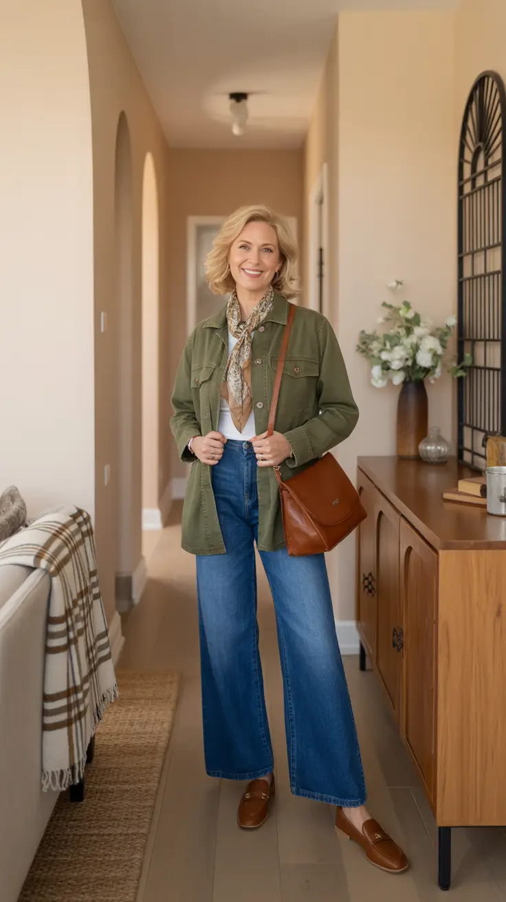 trendy spring outfits for women over 50 2026 - The Utility Jacket And Wide Leg Denim Reset