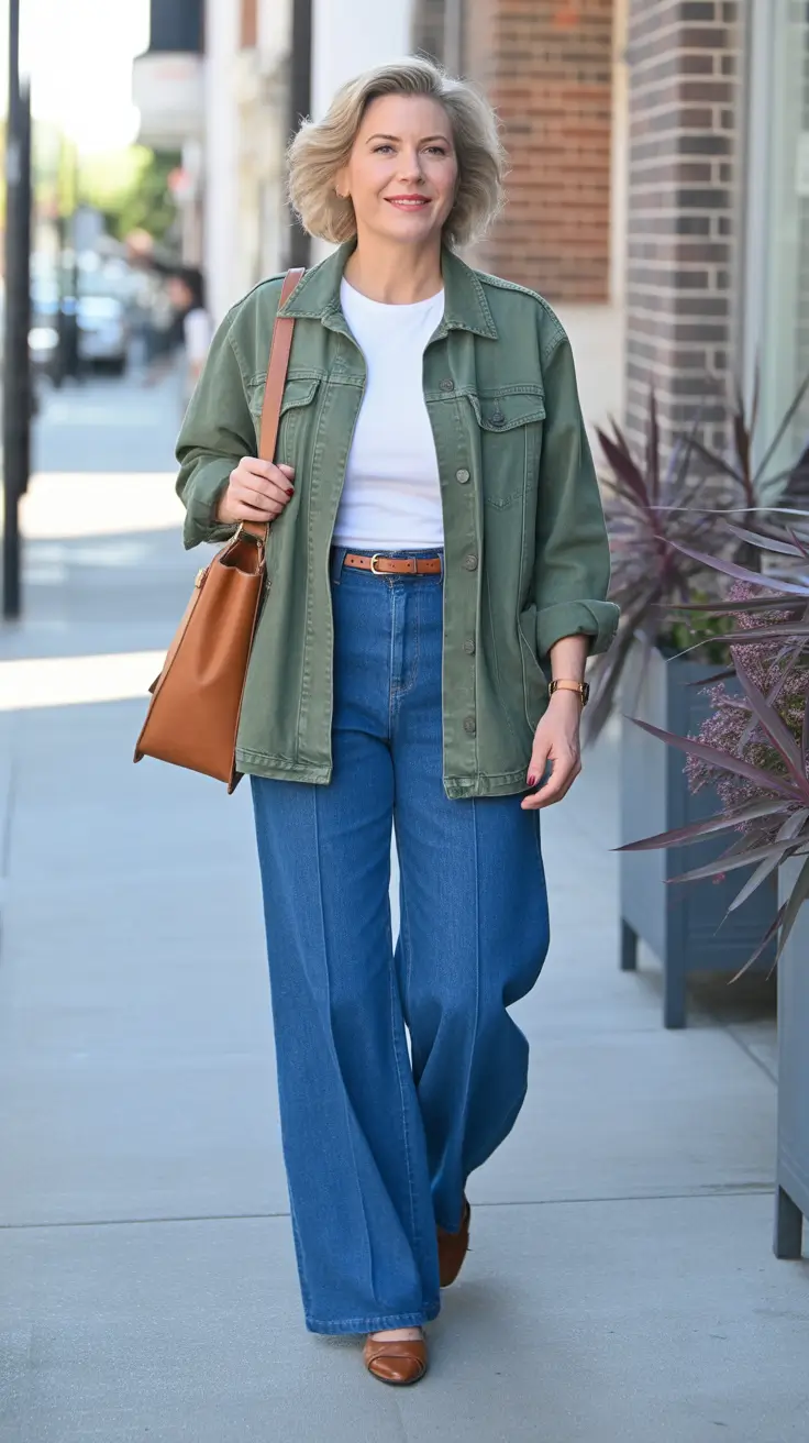 trendy spring outfits for women over 50 2026 - Utility Jacket And Wide Leg Denim For Easy City Days