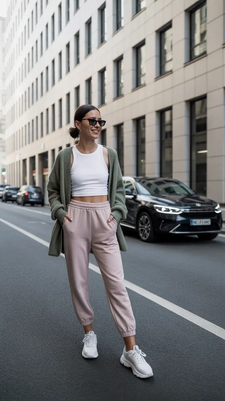 elegant spring sport outfits for women 2026 City Cardigan Sport Chic With Blush Joggers