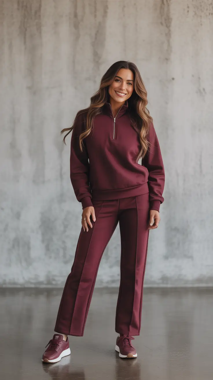 elegant spring sport outfits for women 2026 Burgundy Half-Zip Set That Looks Expensive