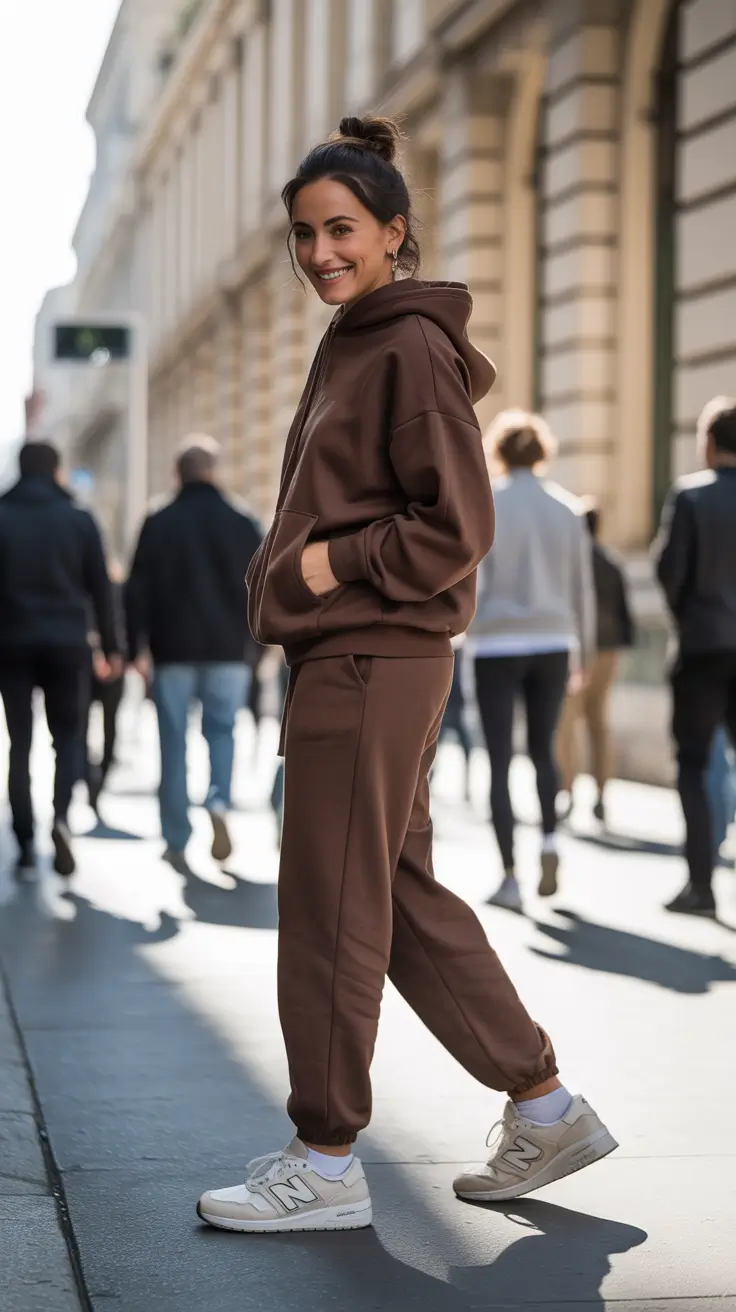 elegant spring sport outfits for women 2026 Chocolate Hoodie Joggers For Downtown Ease